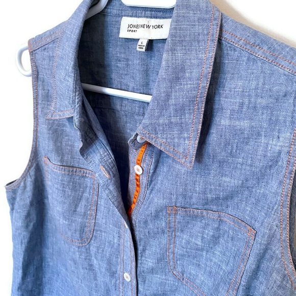 Jones New York Denim Sleeveless Blouse - Picture 4 of 5